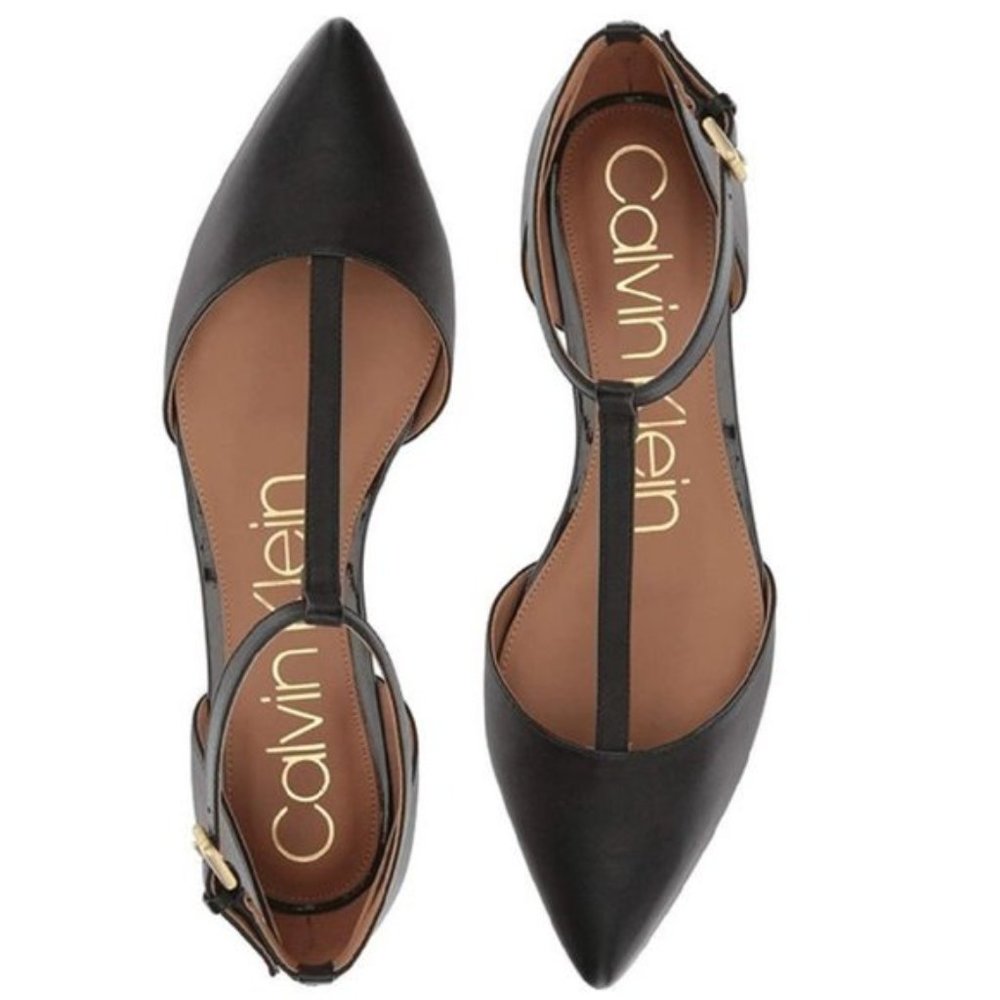 Calvin Klein Leather T-Strap Mary Jane Flats
